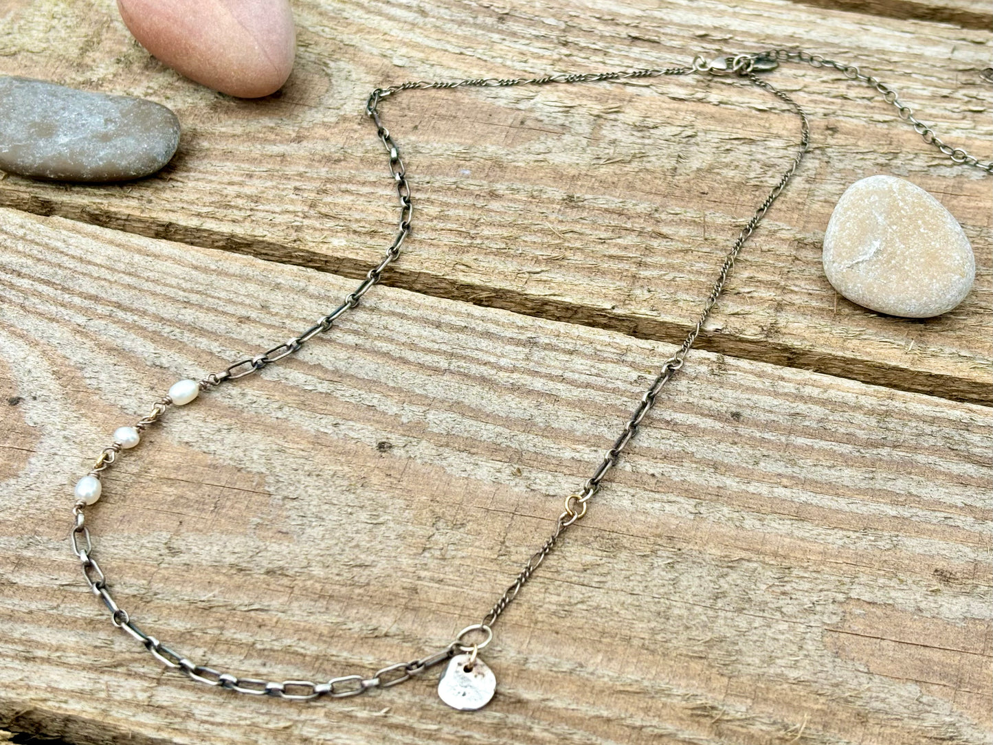 Mixed Chain Pearl & Rock Necklace