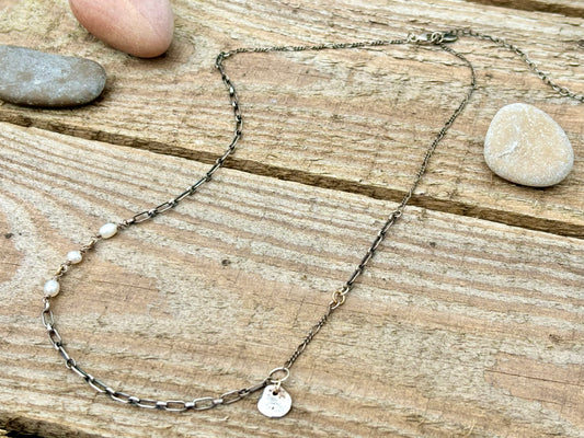 Mixed Chain Pearl & Rock Necklace