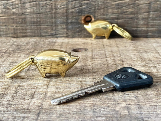 Brass Pig Keyring
