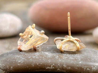 Rutilated Quartz Gold Studs