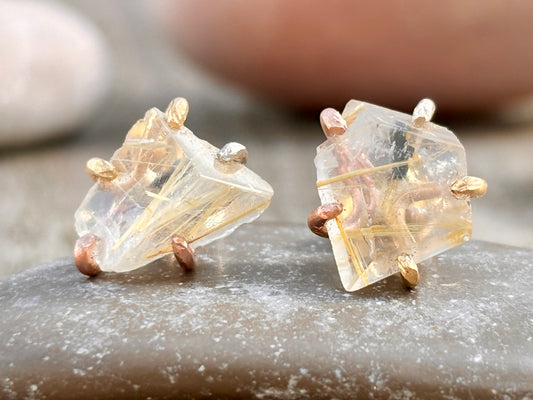 Rutilated Quartz Gold Studs