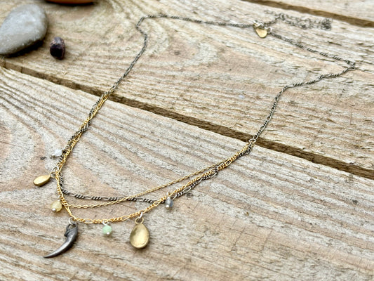 Beaded Seeds & Claw Charm Necklace
