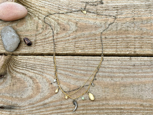 Beaded Seeds & Claw Charm Necklace