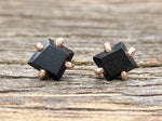 Load image into Gallery viewer, Black Jade Gold Studs
