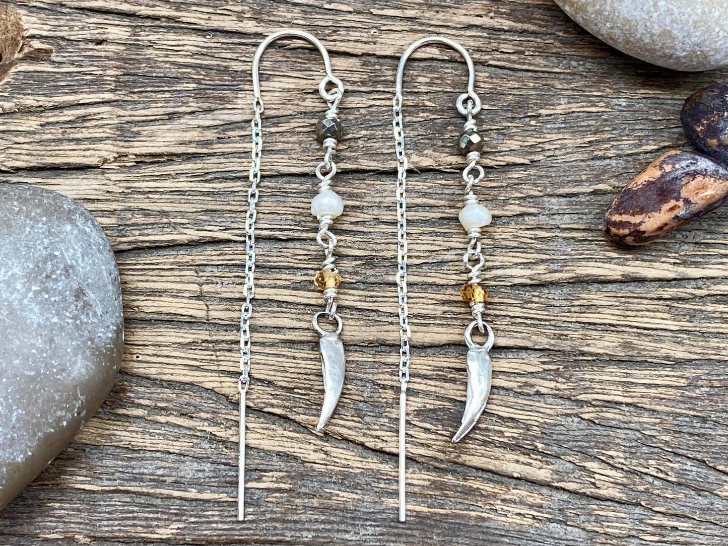 Beaded Claw Threader Earrings