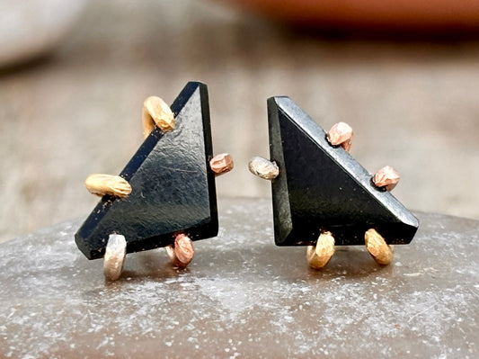 Black Jade Gold Studs