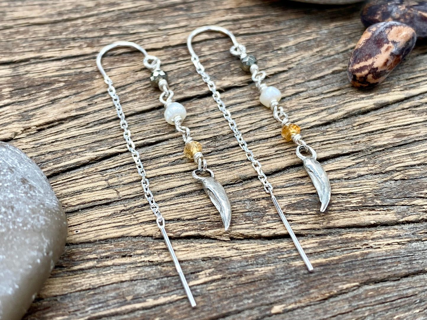 Beaded Claw Threader Earrings