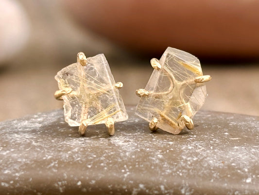 Rutilated Quartz Gold Studs