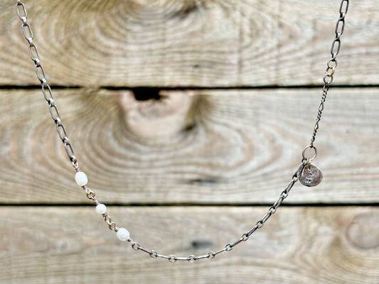 Mixed Chain Pearl & Rock Necklace
