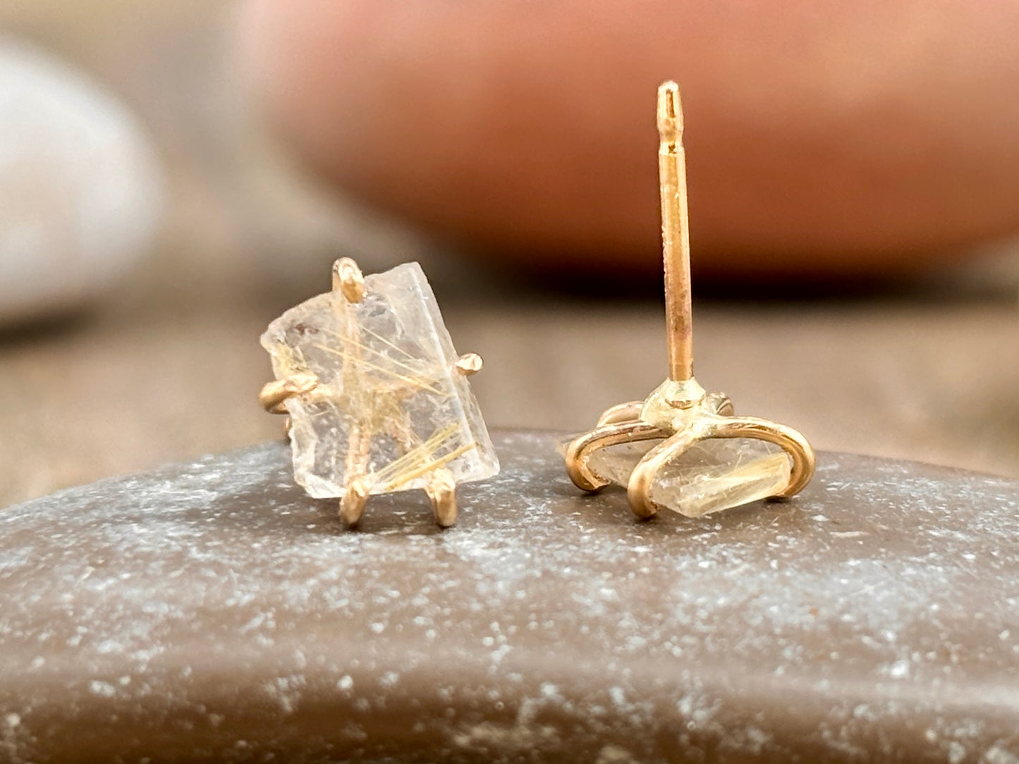 Rutilated Quartz Gold Studs