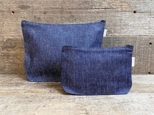 Zip Pouch Linen Denim