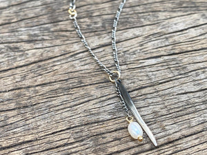 Silver Spike & Pearl Necklace