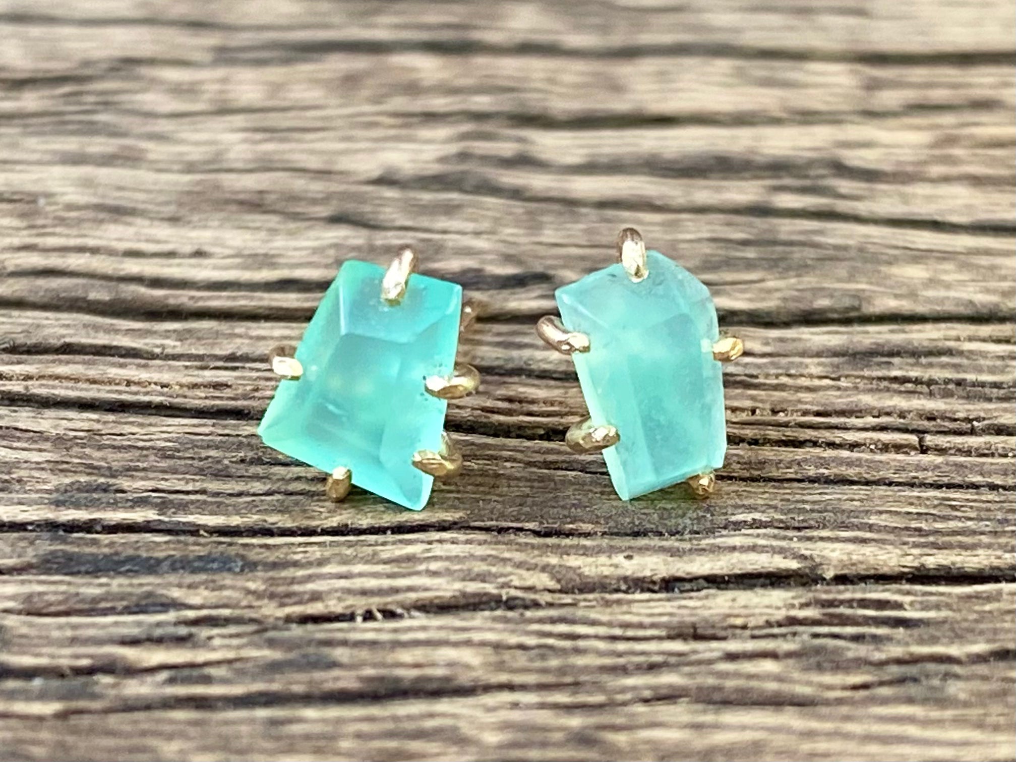 Chrysoprase Gold Studs