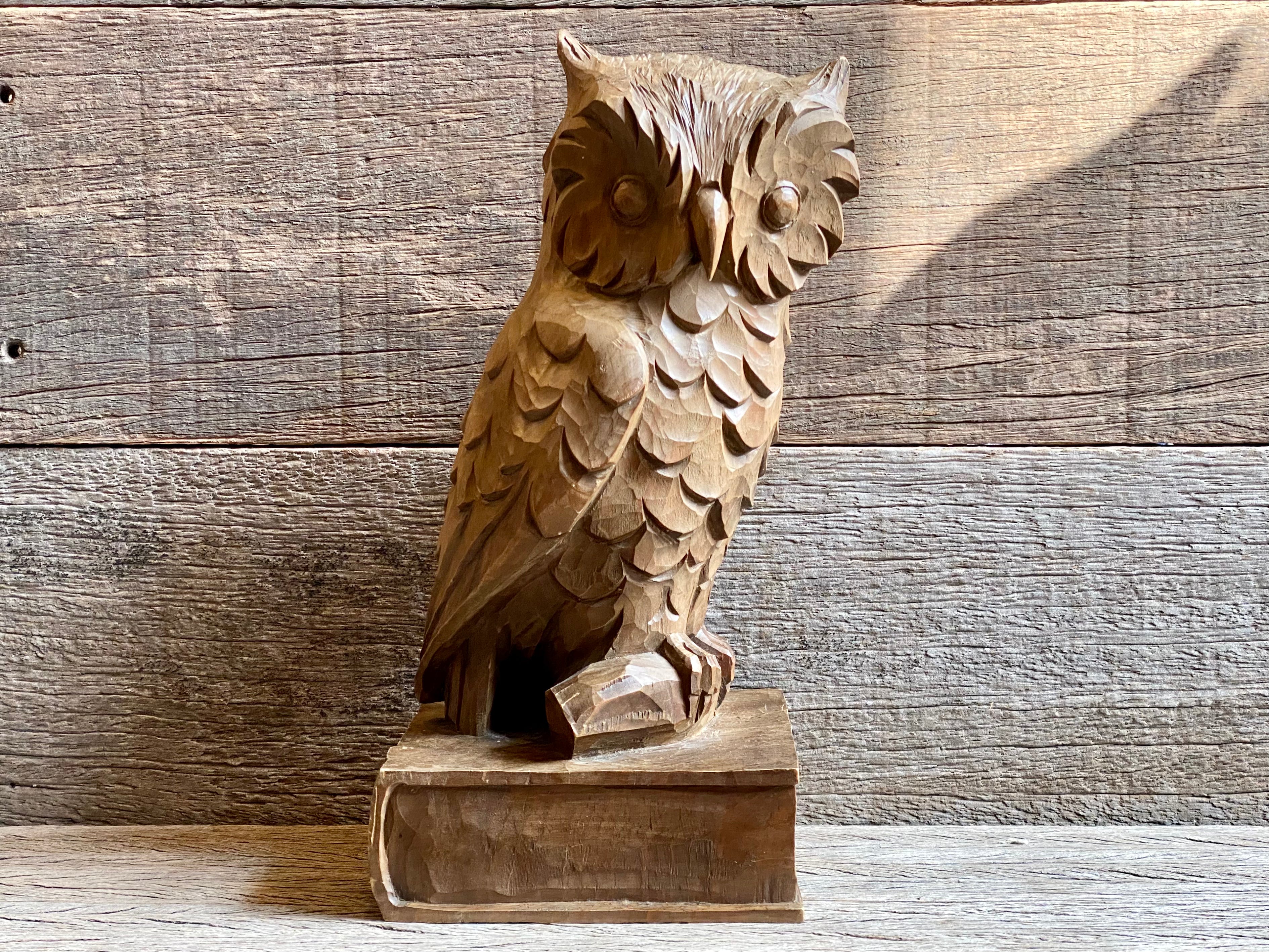 Hand Carved Wooden Barn Owl