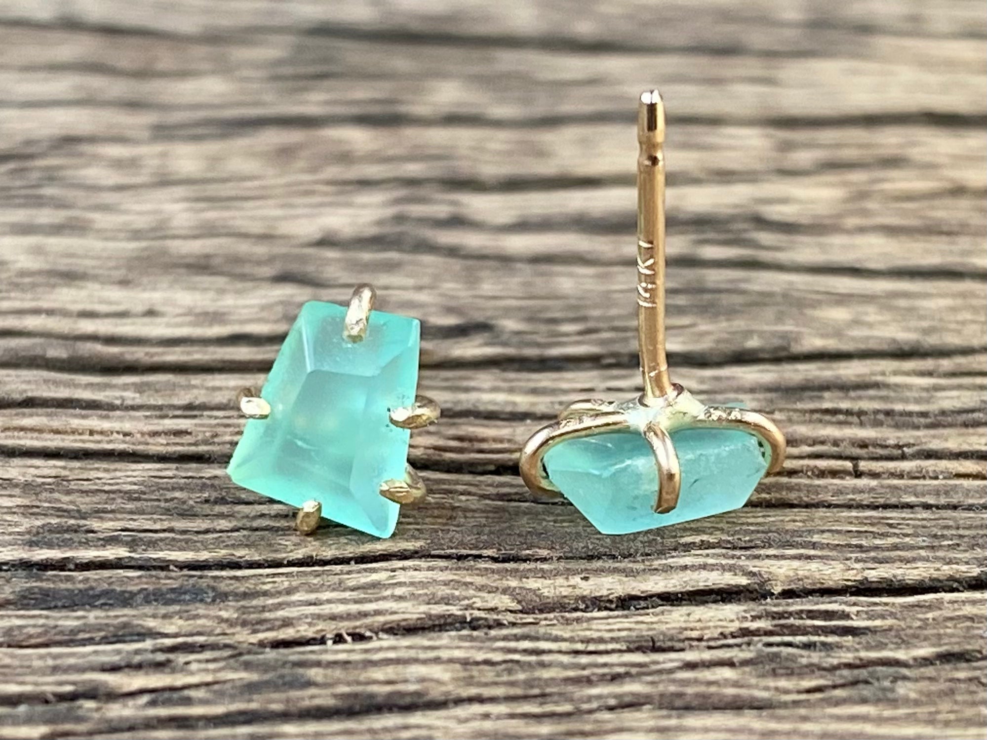Chrysoprase Gold Studs
