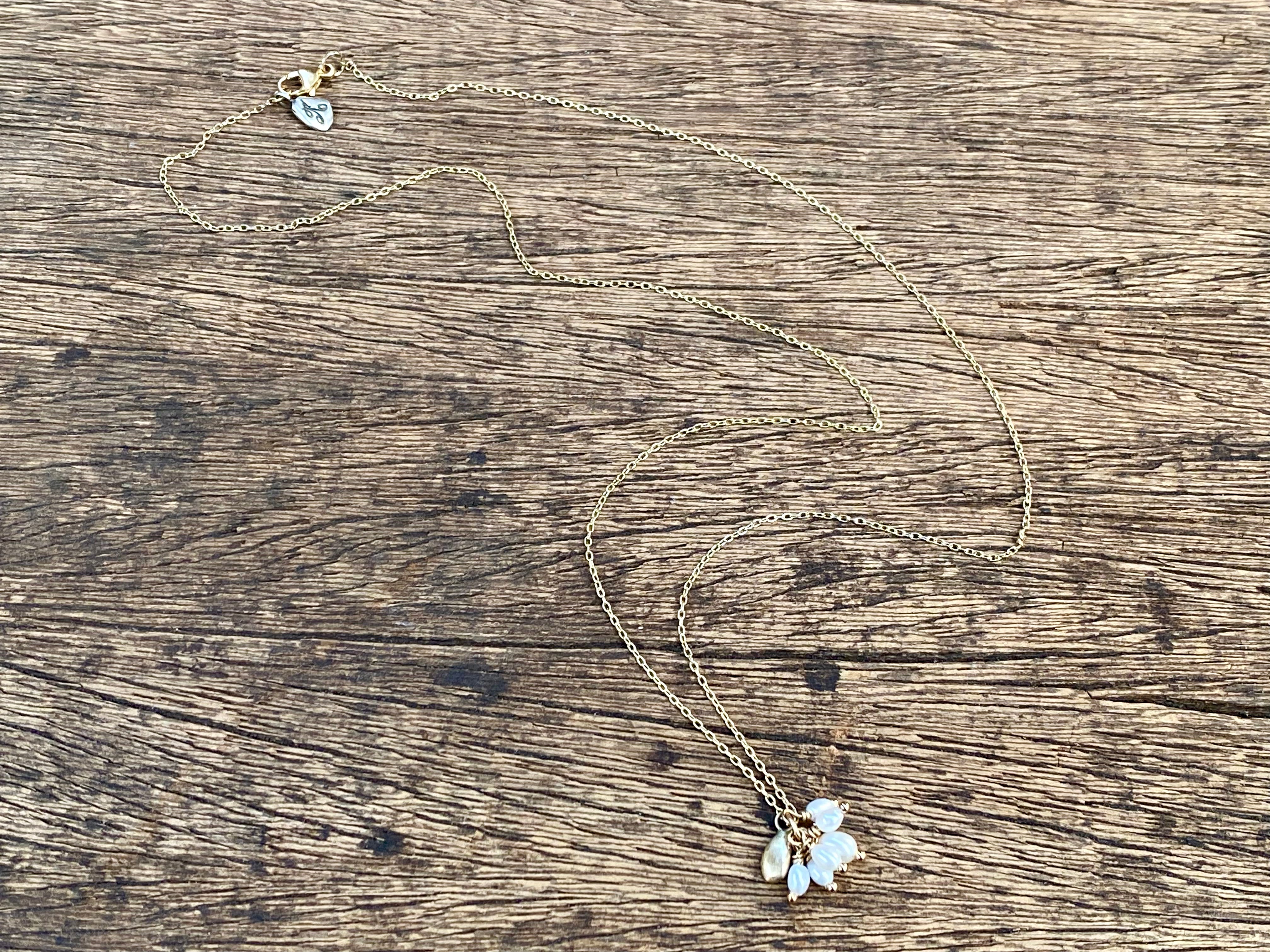 Gold Seed & Pearl Cluster Necklace