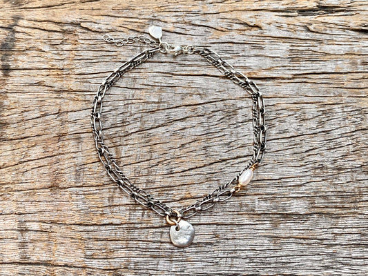 Double-chain Rock & Pearl Bracelet