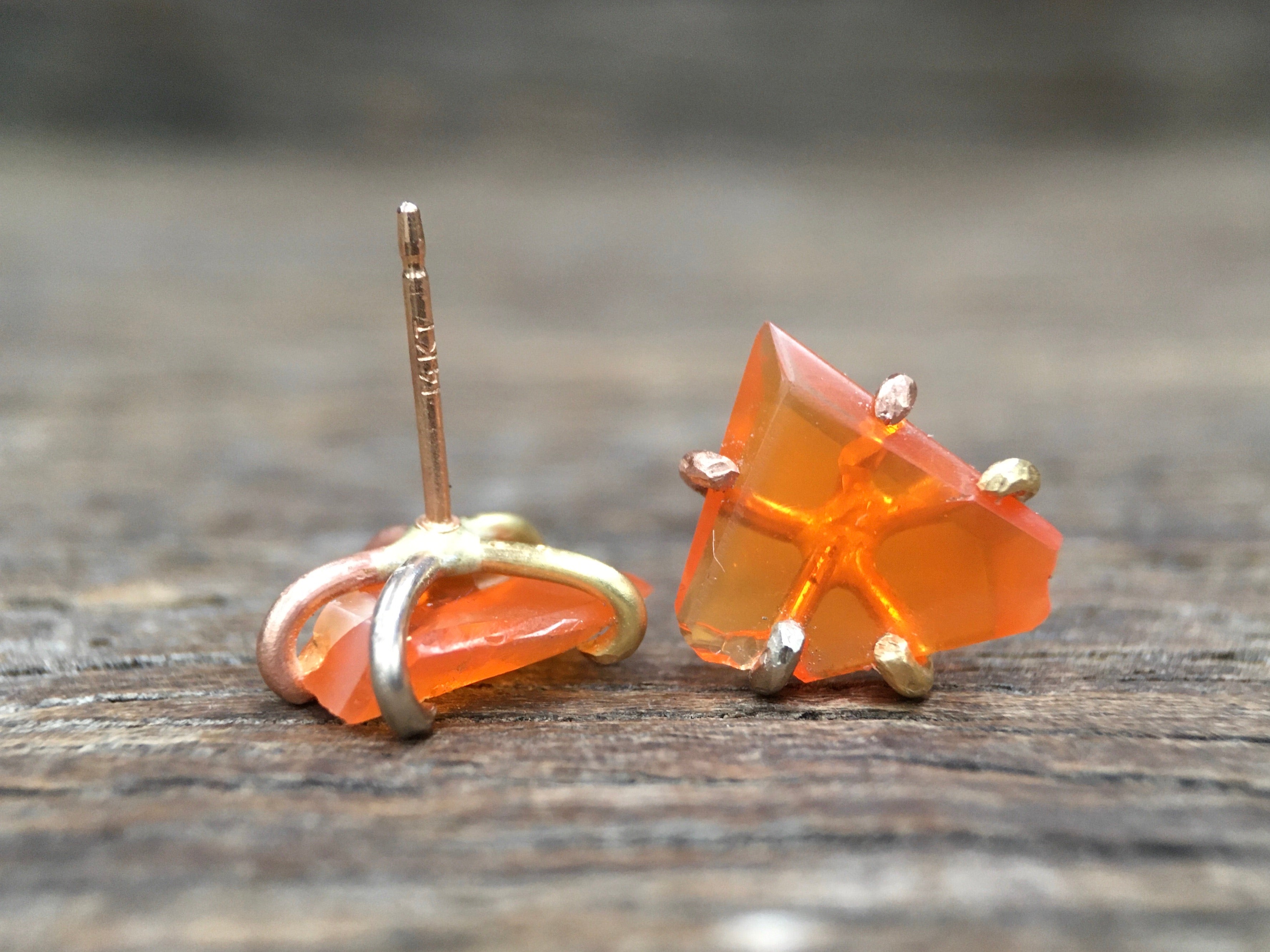 Mexican Fire Opal Gold Studs