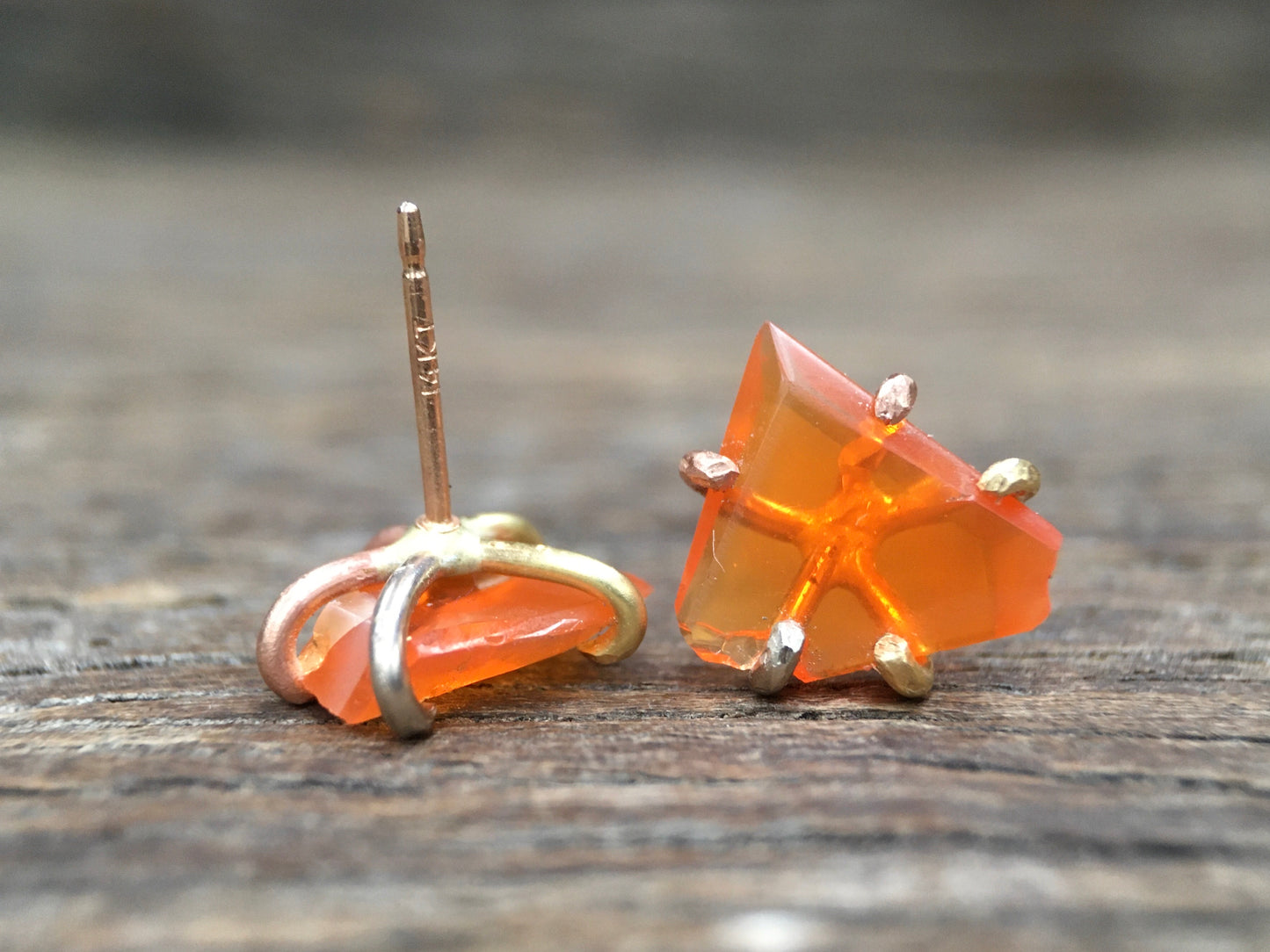 Mexican Fire Opal Gold Studs